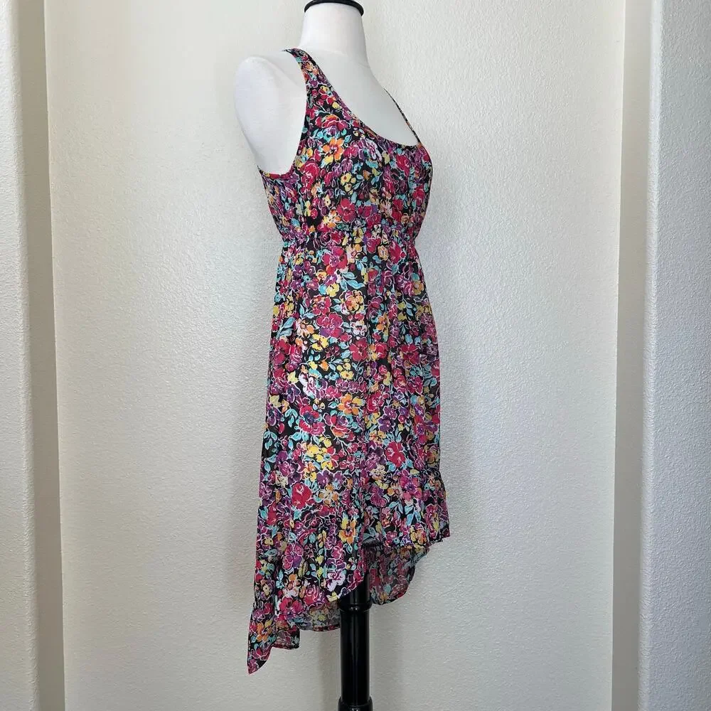 Xhilaration floral print sheer racerback high-low ruffle hem dress swim coverup